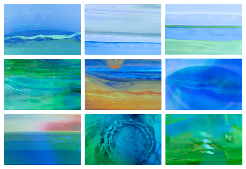 set of nine images that look like water