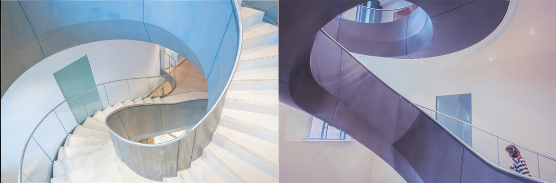 Courtauld Spiral staircase from two different views