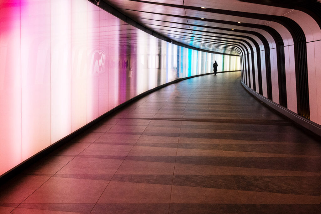 light tunnel at Kings Cross
